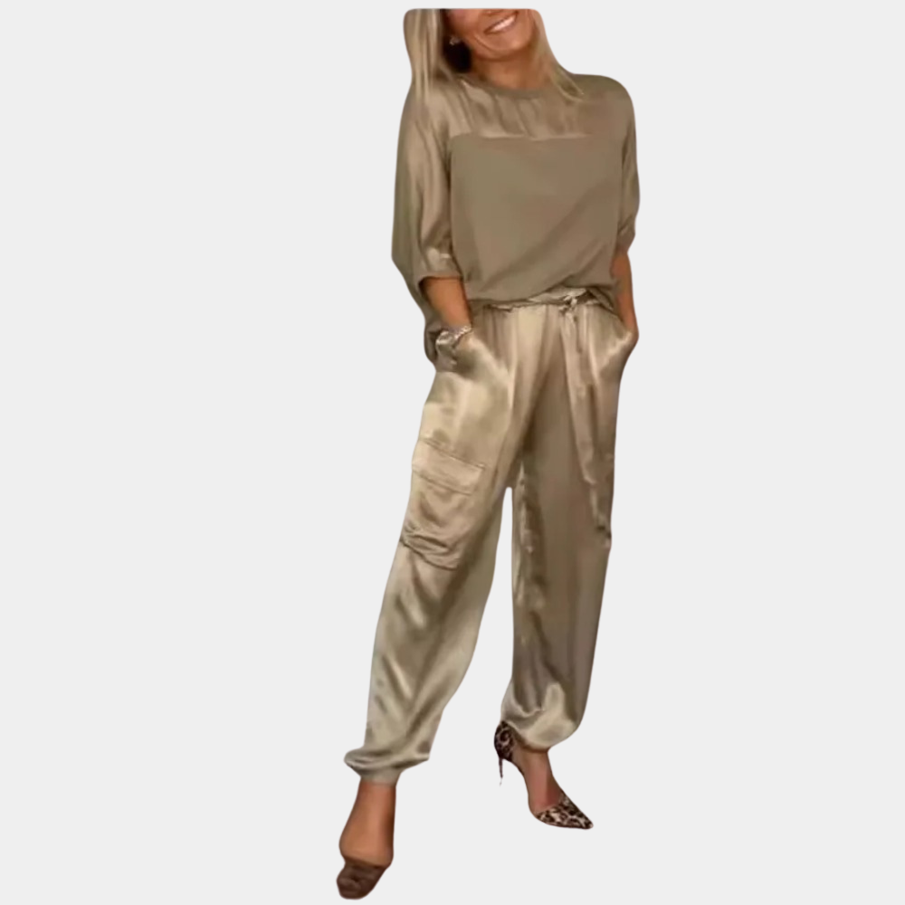 Danika - Elegantes Satin-Chic-Set [Oberteil + Hose]