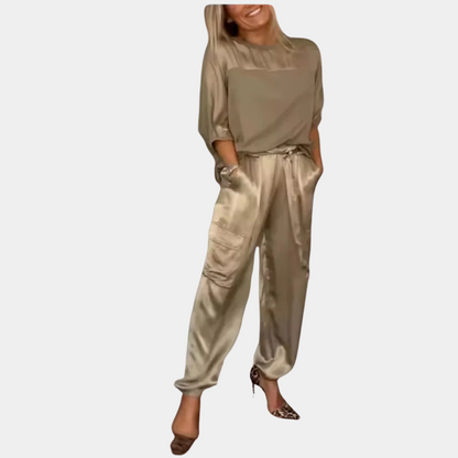 Danika - Elegantes Satin-Chic-Set [Oberteil + Hose]