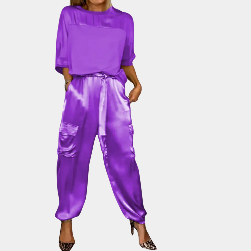 Danika - Elegantes Satin-Chic-Set [Oberteil + Hose]