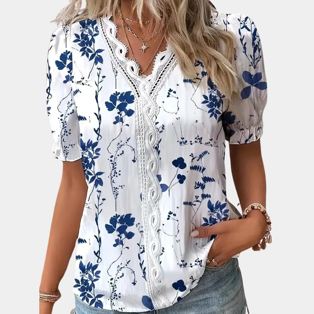 Suus - Geblümte Bluse mit Spitze