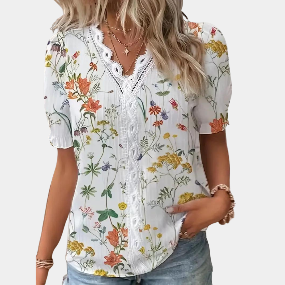 Suus - Geblümte Bluse mit Spitze