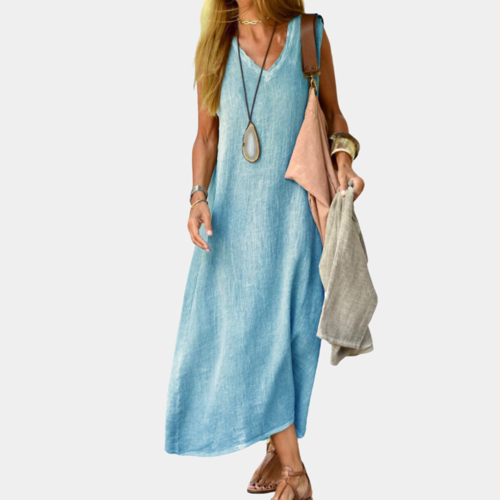 Lässiges Maxikleid mit V-Ausschnitt für Frauen