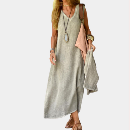 Lässiges Maxikleid mit V-Ausschnitt für Frauen