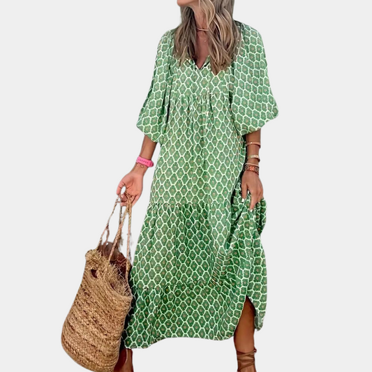 Mehrlagiges Maxikleid mit Puffärmeln