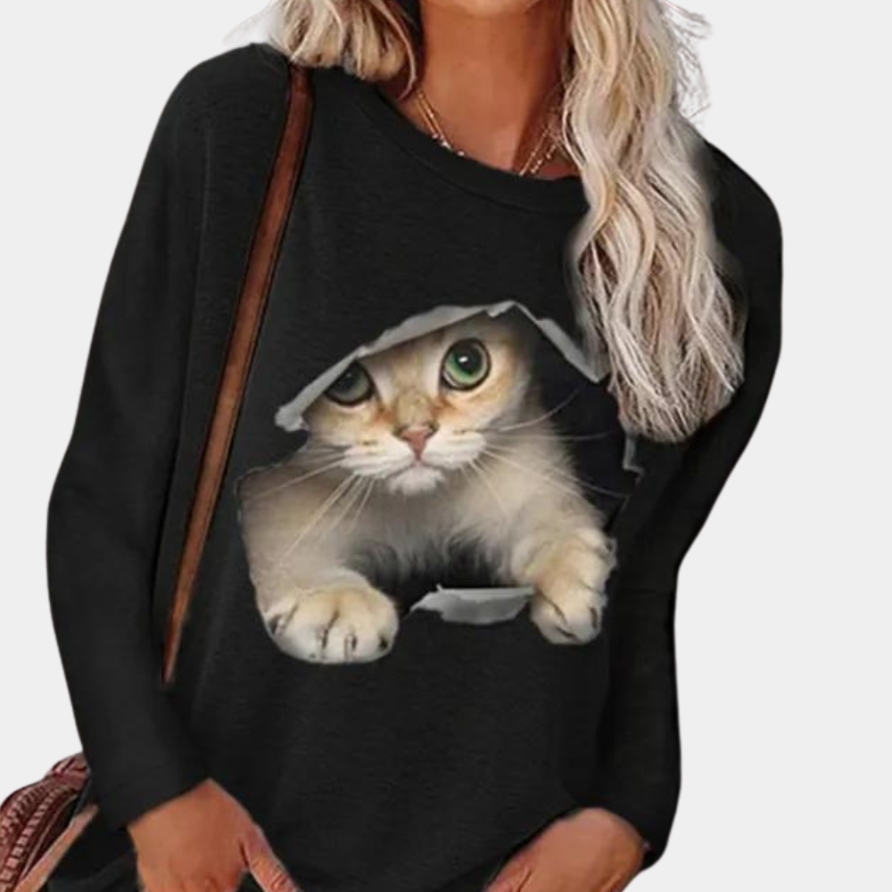 Lisa - Bluse mit Katzenmuster für Frauen