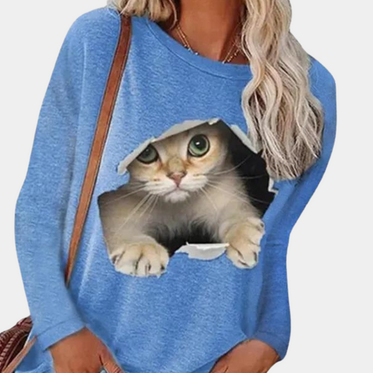 Lisa - Bluse mit Katzenmuster für Frauen