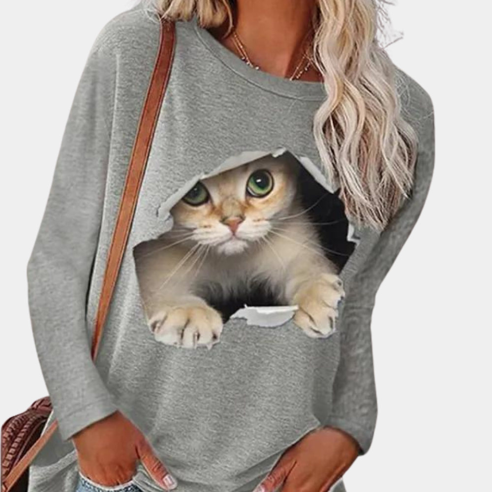 Lisa - Bluse mit Katzenmuster für Frauen