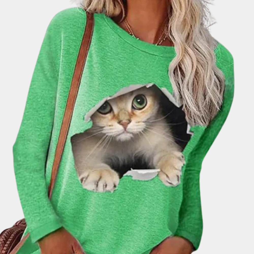Lisa - Bluse mit Katzenmuster für Frauen