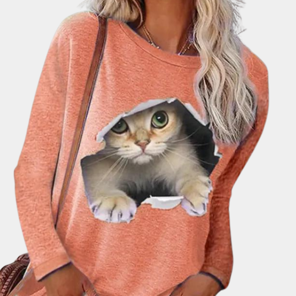 Lisa - Bluse mit Katzenmuster für Frauen