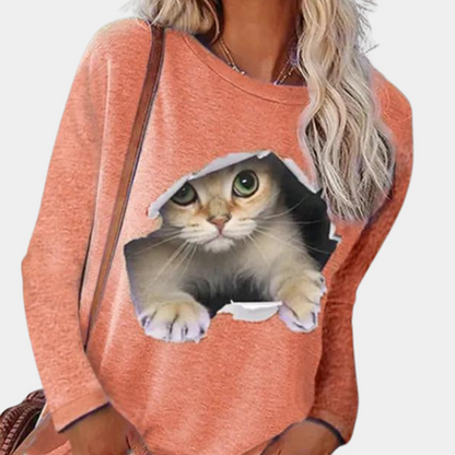 Lisa - Bluse mit Katzenmuster für Frauen