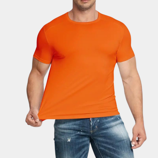 Orangefarbenes T-Shirt mit Rundhalsausschnitt