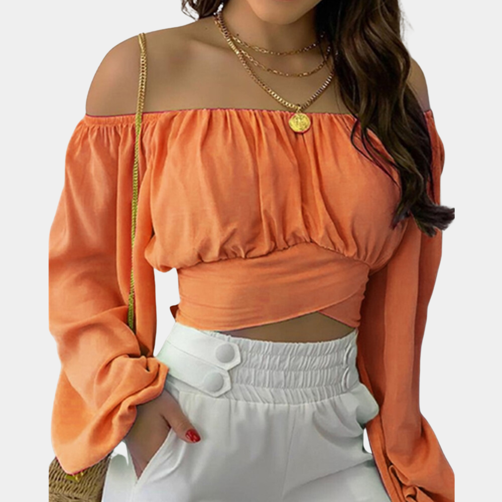 Schulterfreie langärmelige Bluse für Frauen