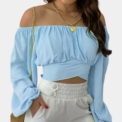 Schulterfreie langärmelige Bluse für Frauen