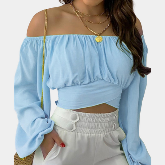 Schulterfreie langärmelige Bluse für Frauen