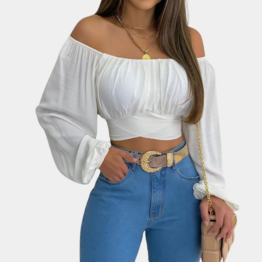 Schulterfreie langärmelige Bluse für Frauen