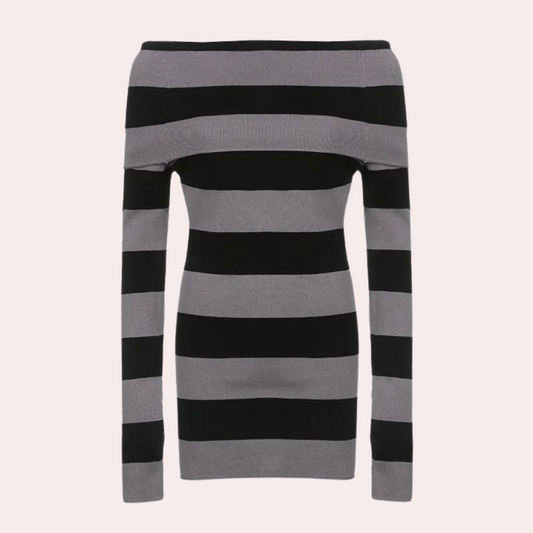 Stylisches gestricktes schulterfreies Minikleid für Frauen