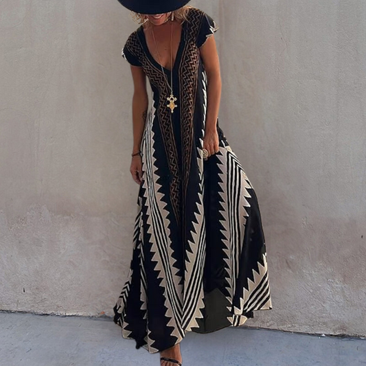 Adelina - Geometrisches Maxikleid im Bohème-Stil
