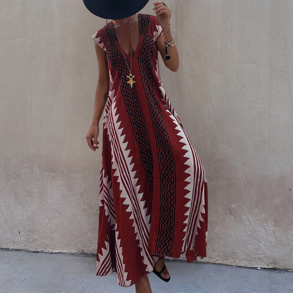 Adelina - Geometrisches Maxikleid im Bohème-Stil