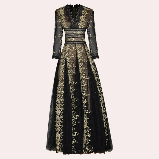 Eleanora - Luxuriöses Spitzenkleid mit V-Ausschnitt
