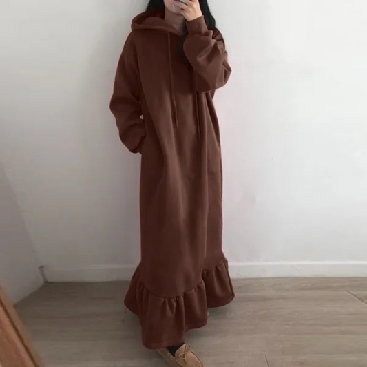Mandy - Warmes langes Kleid mit Kapuze für Frauen