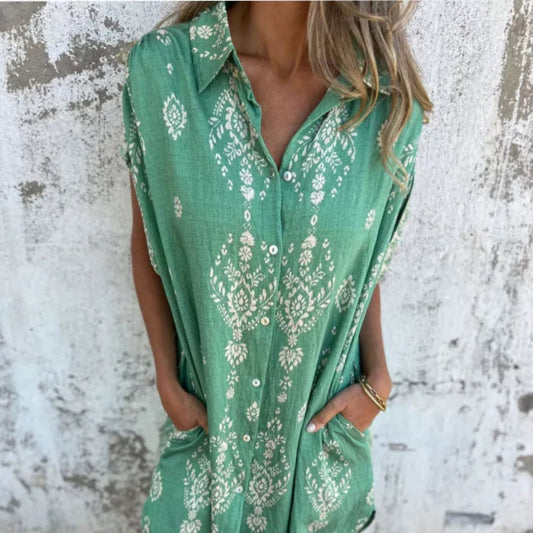 Lockeres kurzes Kleid mit lässigem Print für den Alltag