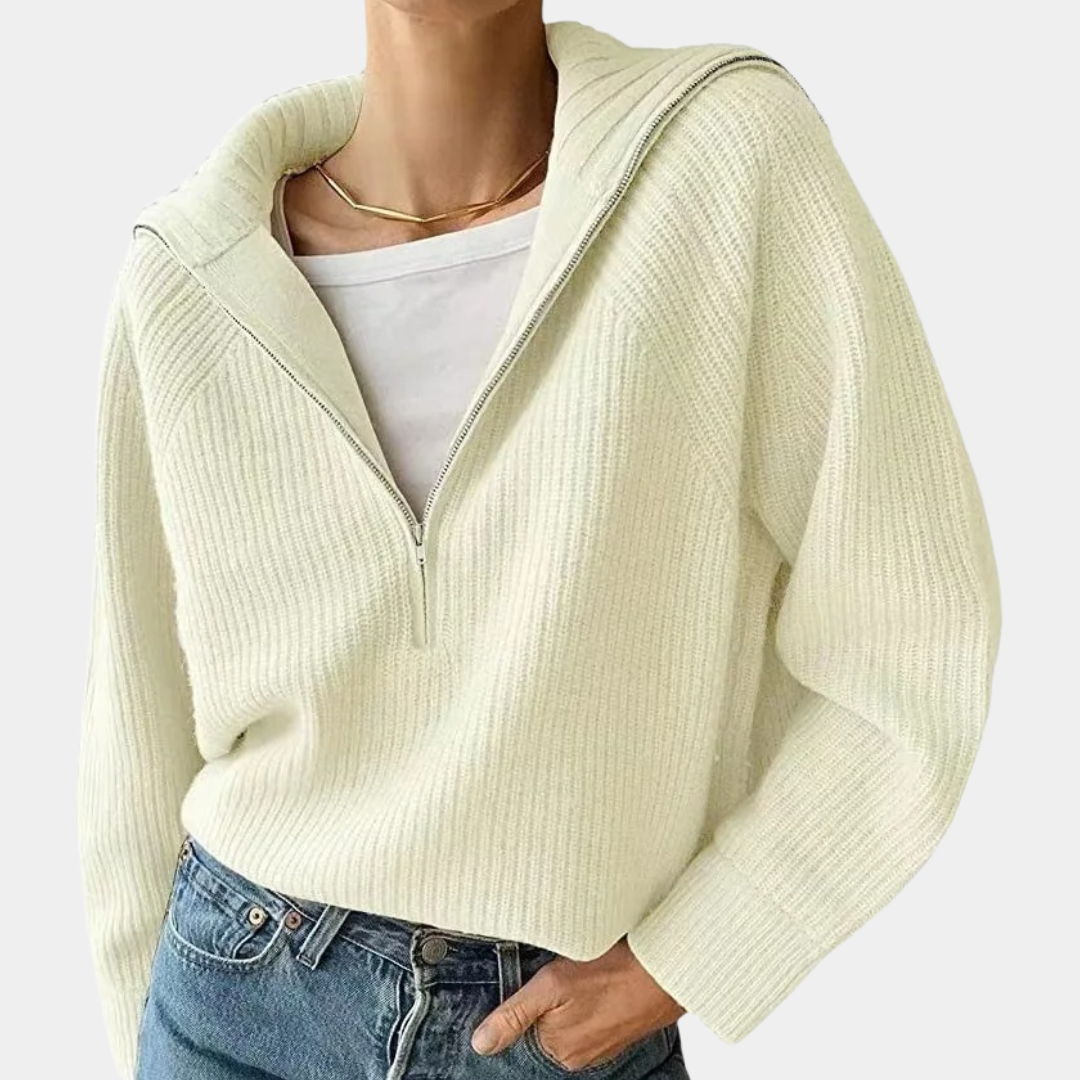 Olina - Damen-Strickoberteil mit halbem Reißverschluss