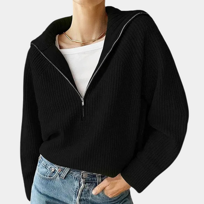 Olina - Damen-Strickoberteil mit halbem Reißverschluss