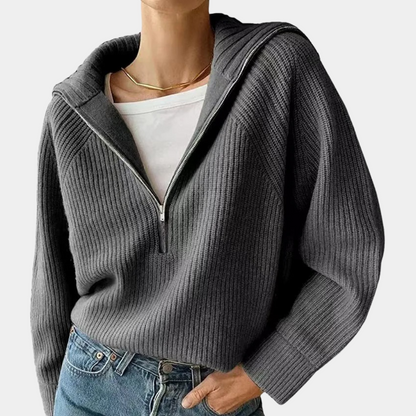 Olina - Damen-Strickoberteil mit halbem Reißverschluss