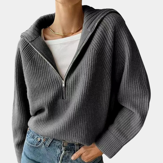 Olina - Damen-Strickoberteil mit halbem Reißverschluss
