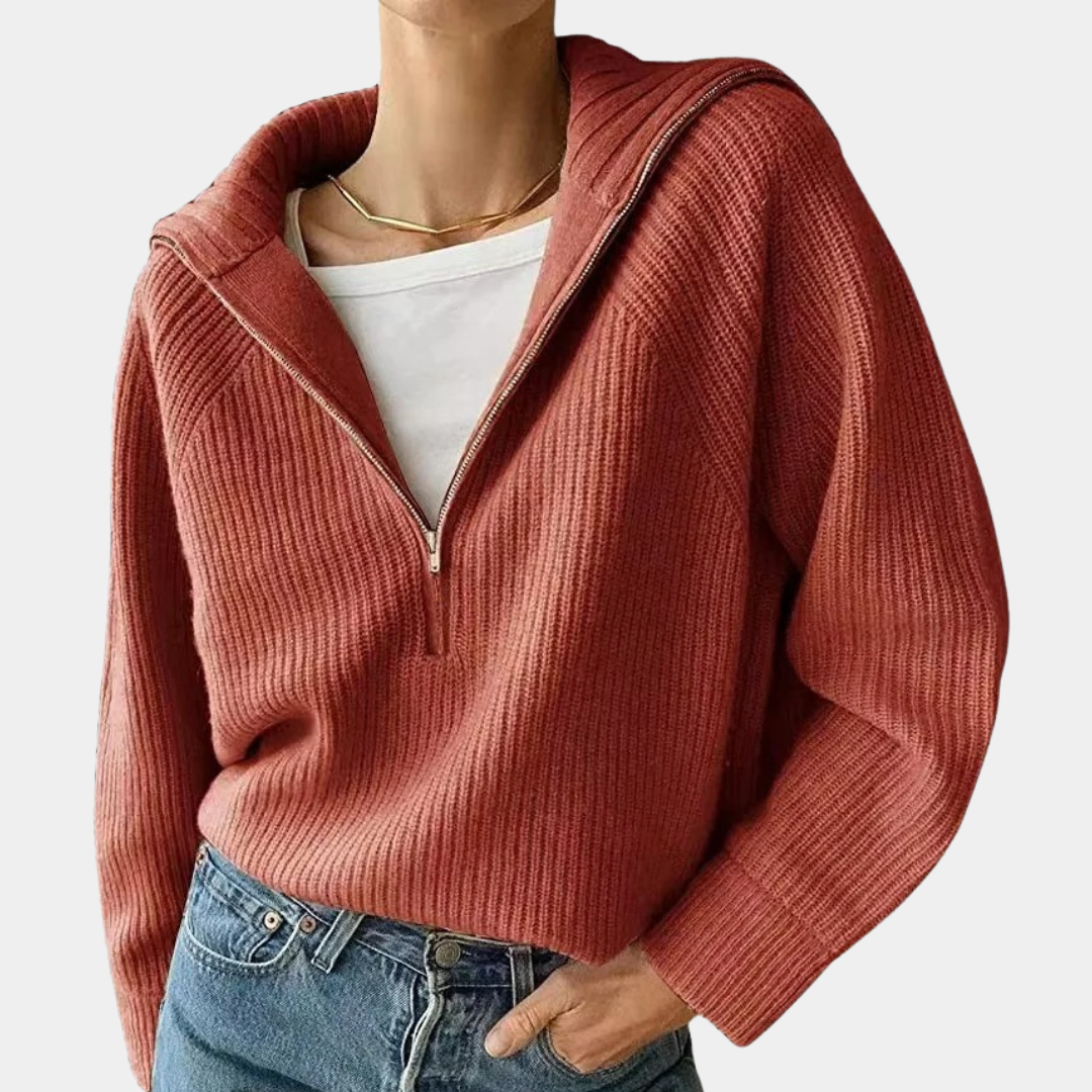 Olina - Damen-Strickoberteil mit halbem Reißverschluss