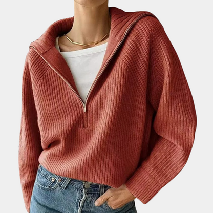 Olina - Damen-Strickoberteil mit halbem Reißverschluss