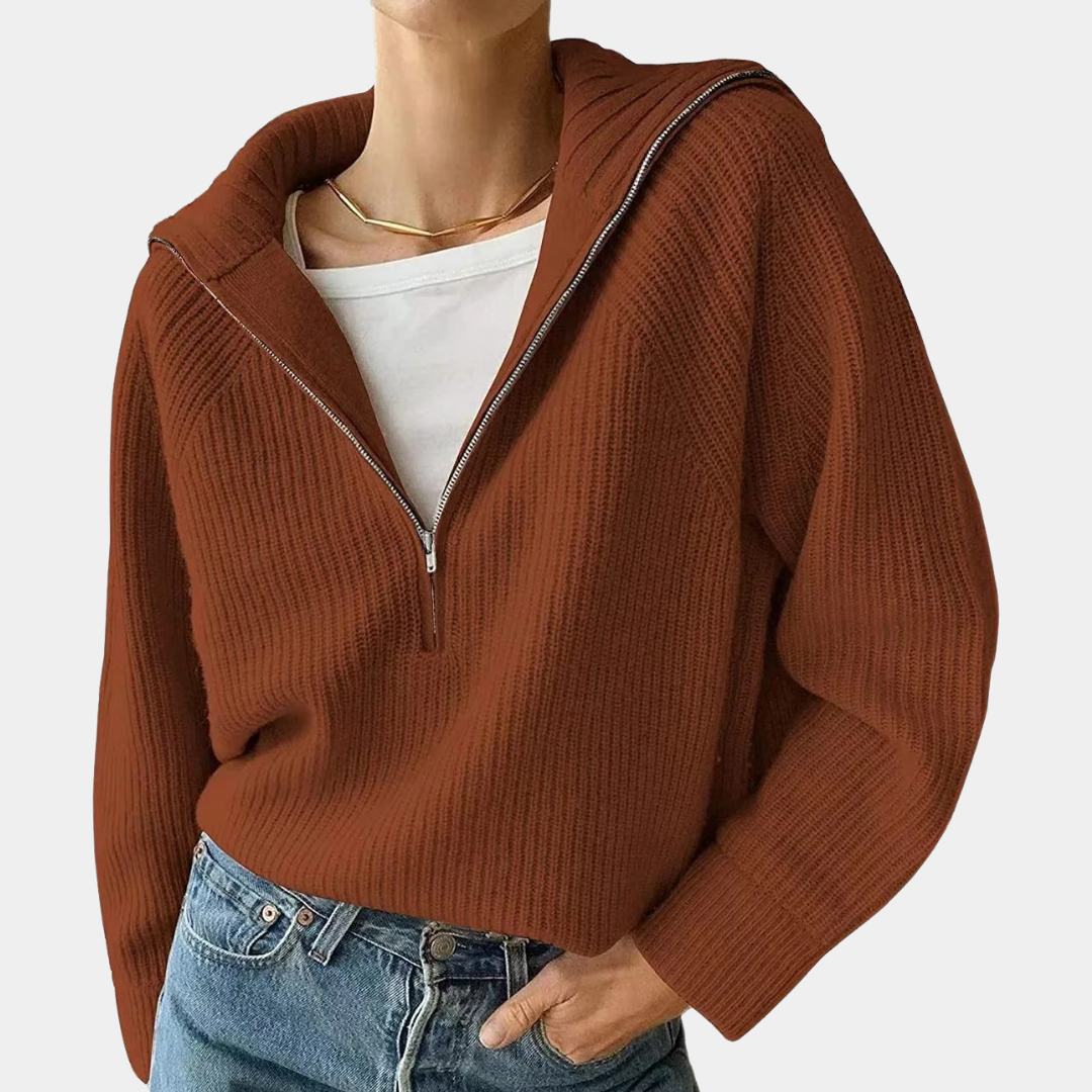 Olina - Damen-Strickoberteil mit halbem Reißverschluss