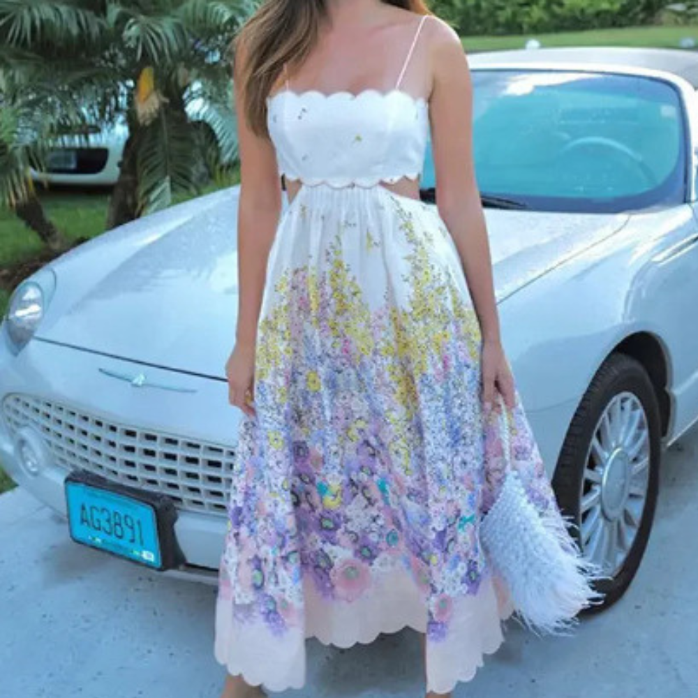 Isabella - Modernes Trägerkleid mit Blumenmuster und A-Linie