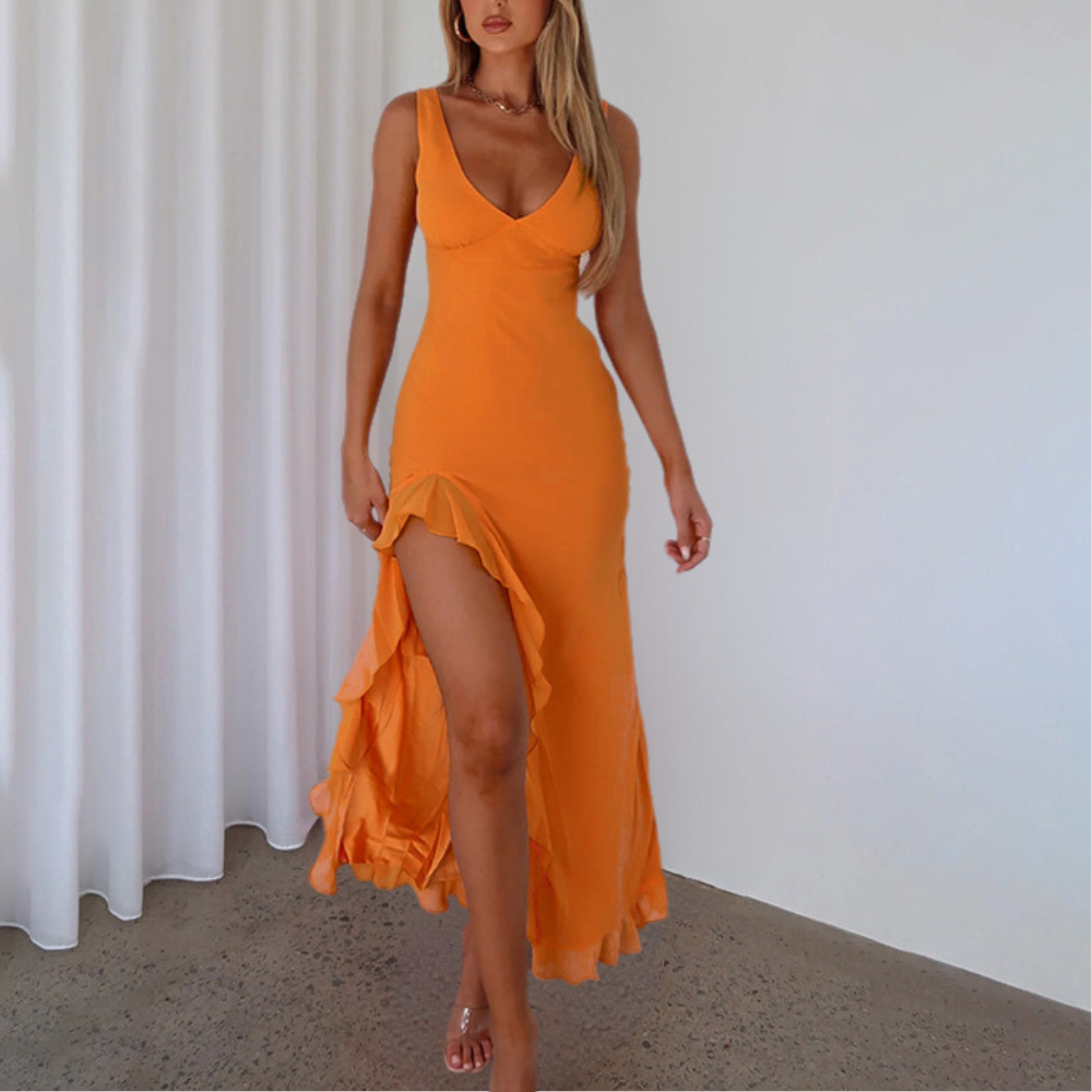 Ileana - Schickes Kleid mit Rüschenschlitz für Frauen