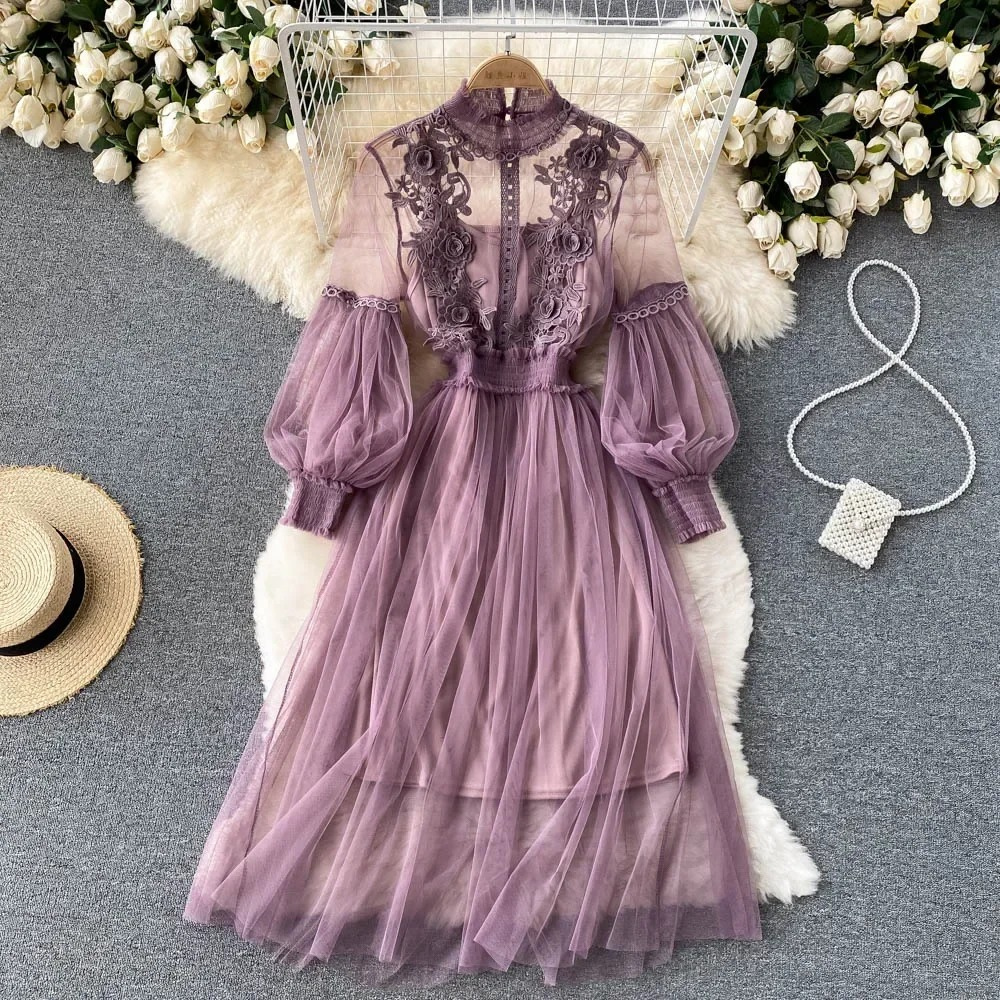 Leticia - Elegantes Blumenmuster Modisches Kleid mit Laternenärmeln