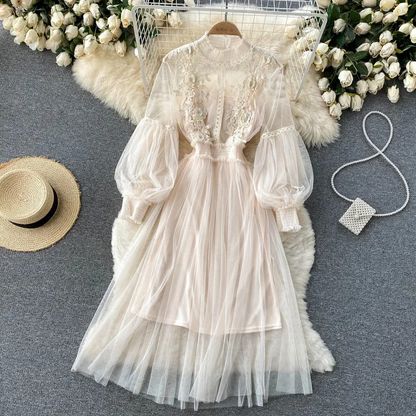 Leticia - Elegantes Blumenmuster Modisches Kleid mit Laternenärmeln