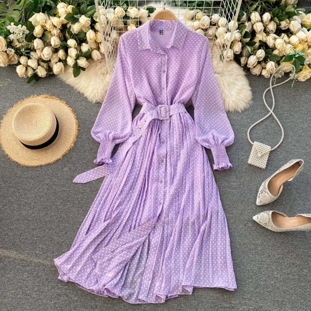 Nana - Luftiges Plisseekleid mit Punkten und Laternenärmeln