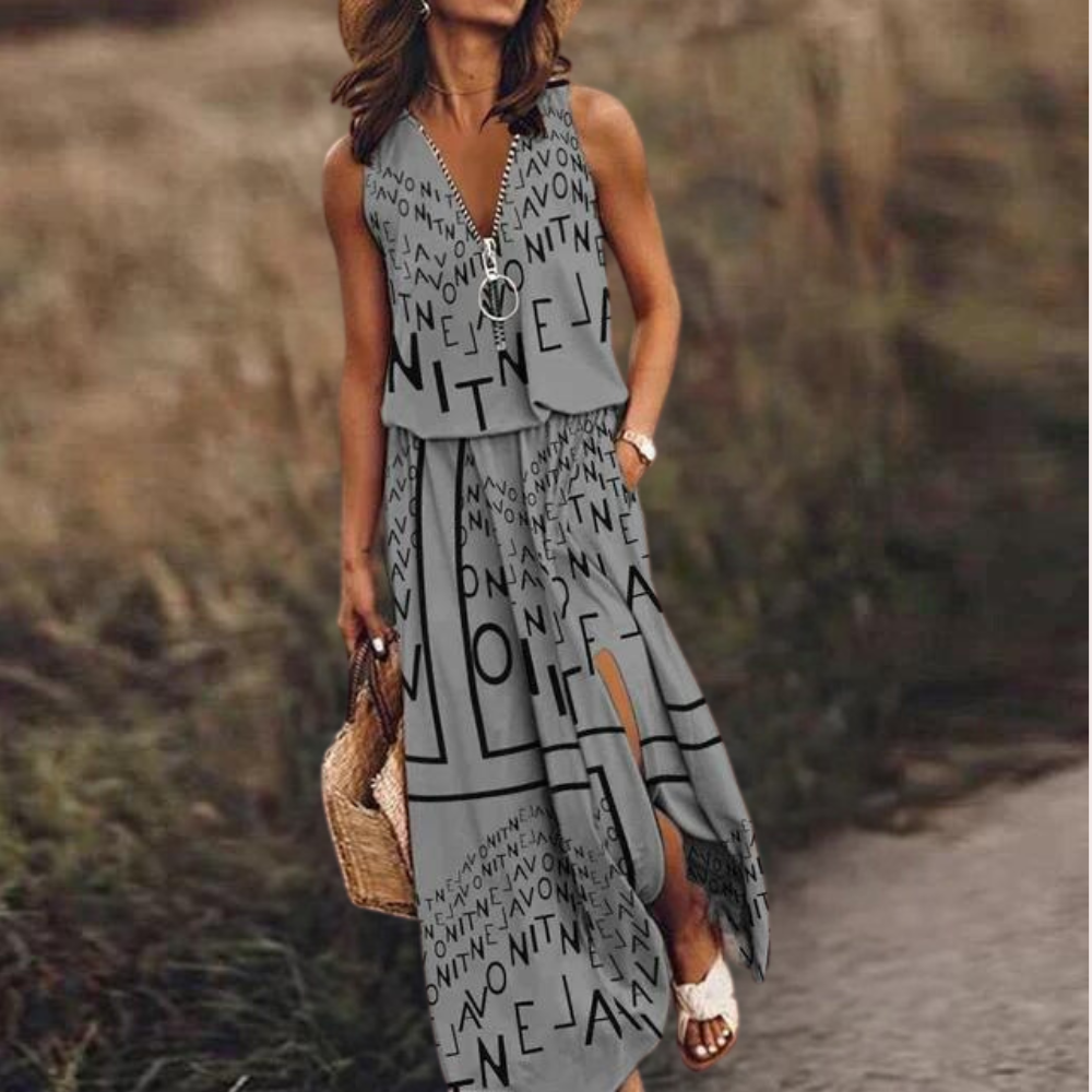 Iva - Damen Maxikleid mit Textdruck