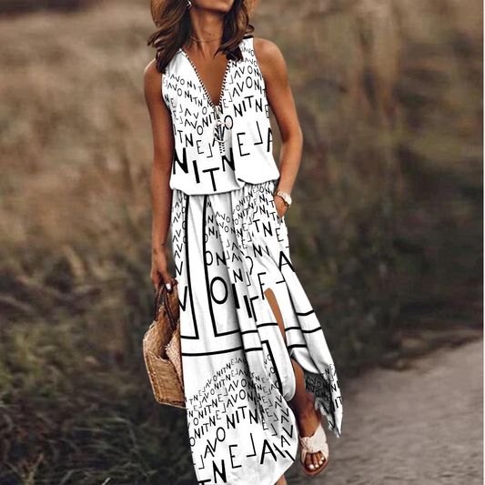 Iva - Damen Maxikleid mit Textdruck