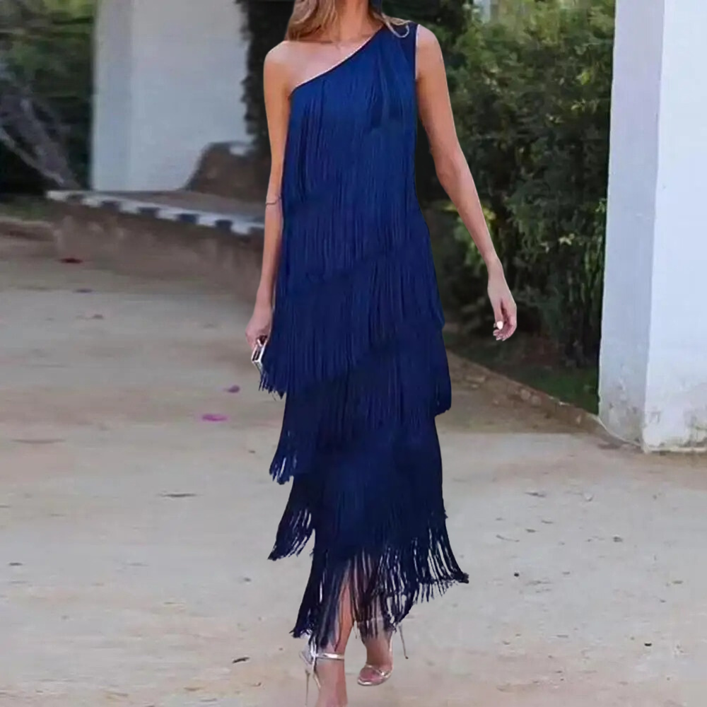 Carol - Stylisches One-Shoulder-Kleid mit Troddeln