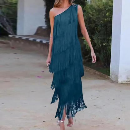 Carol - Stylisches One-Shoulder-Kleid mit Troddeln