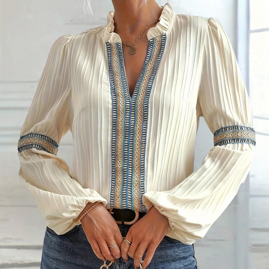 Teodora - Luxuriöse Damenbluse mit V-Ausschnitt und Rüschen