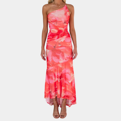 Nadija - Verziertes langes Kleid mit asymmetrischer Schulter