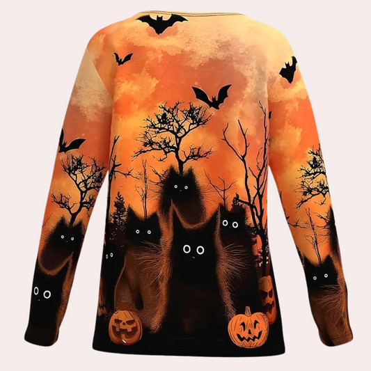 Rella - T-Shirt mit Halloween-Katzenaufdruck für Damen