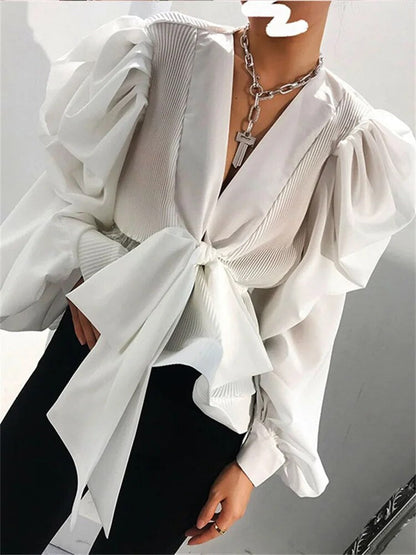 Annie - Elegante Bluse mit V-Ausschnitt und Puffärmeln