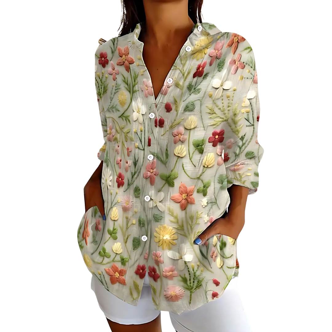 Bestickte Leinen Damen Bluse