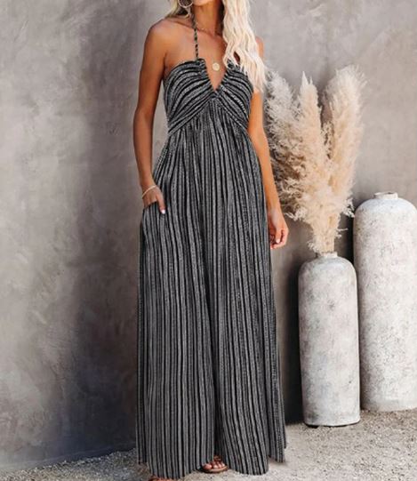 Isadora - Sexy Gestreiftes Verstellbares Tanga Tube Top Langes Kleid