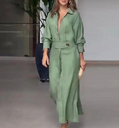 Amytist -Elegantes langärmeliges Damenkleid mit Seitenschlitz