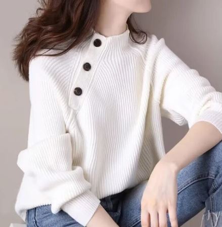 Paloma - Eleganter Herbstpullover mit geknöpftem Halbkragen für Frauen