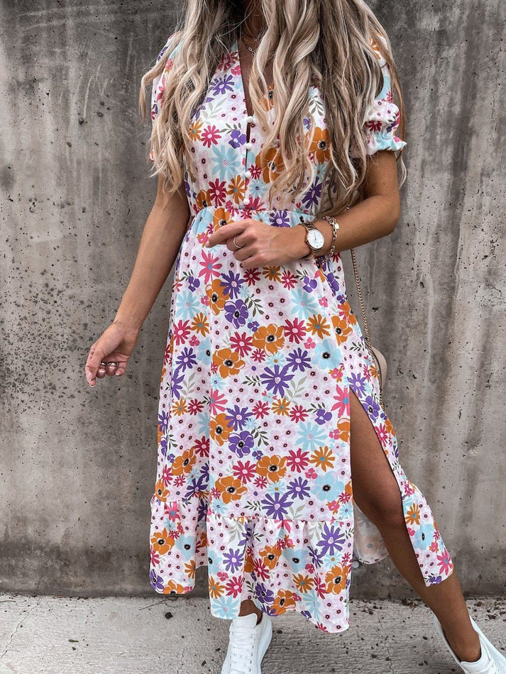Carmen - Gemustertes Maxikleid mit V-Ausschnitt
